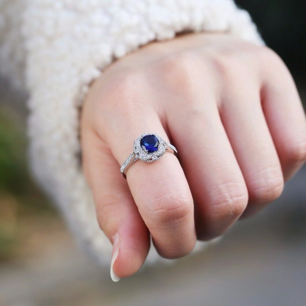 New Elegant Women Rings 925 Silver Sapphire Ring - Picture 2 of 5